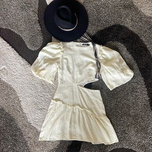 NASTY GAL Gorgeous Cream Puff Sleeve Cut Out Mini Dress